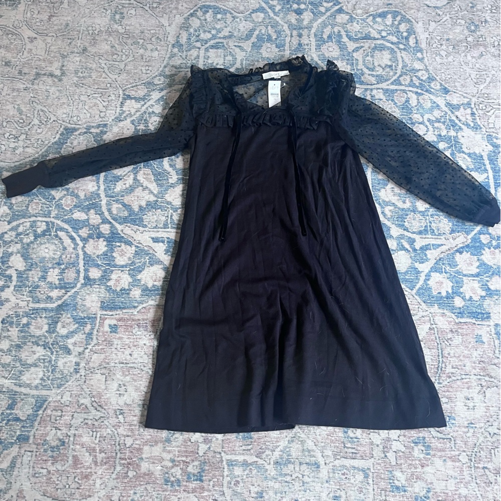 Loft black dress with polka dot see through